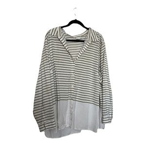 J.Jill Green & White Striped Button Down Blouse